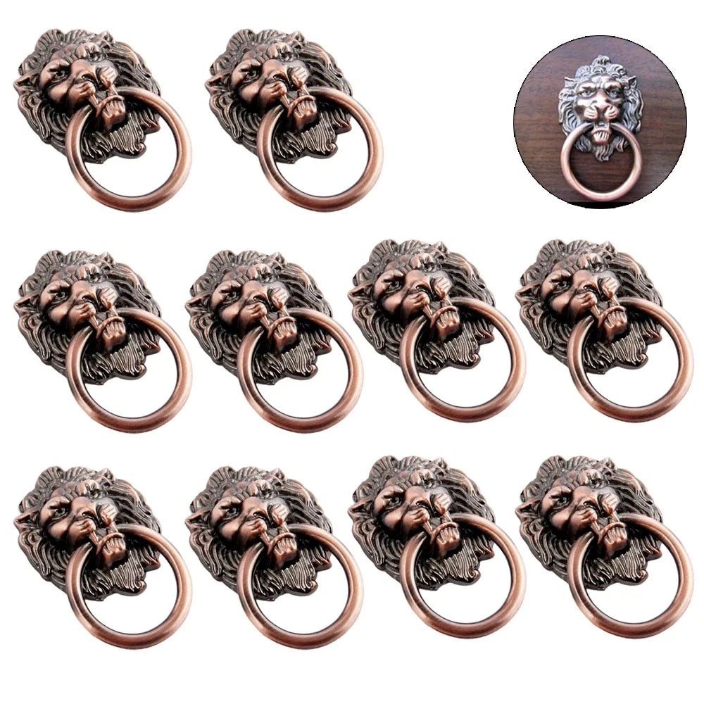 10X Vintage Lion Head Door Pull Handle Ring Knob for Cabinet Drawer (N/A)