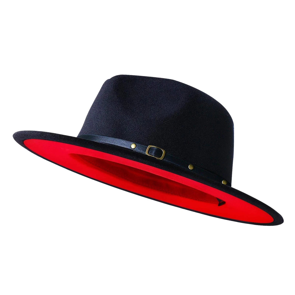 Wide Brim Fedora Hat for Dress (Large-X-Large) - Black & Red