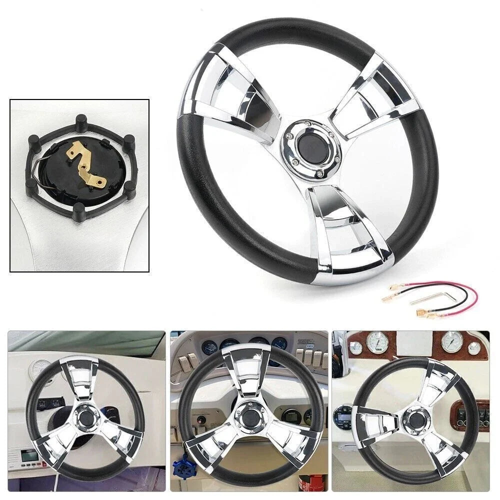 14" Marine Steering Wheel for Yacht Speed Boat (3 Spoke, 3/4" Shaft)