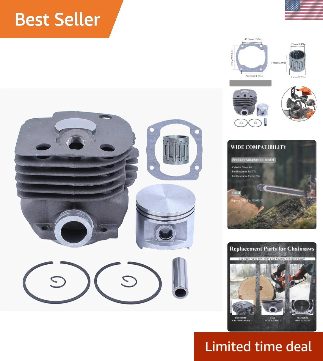 50mm Nikasil Plated Piston Kit for Husqvarna 362 365 371 372 (No Years)