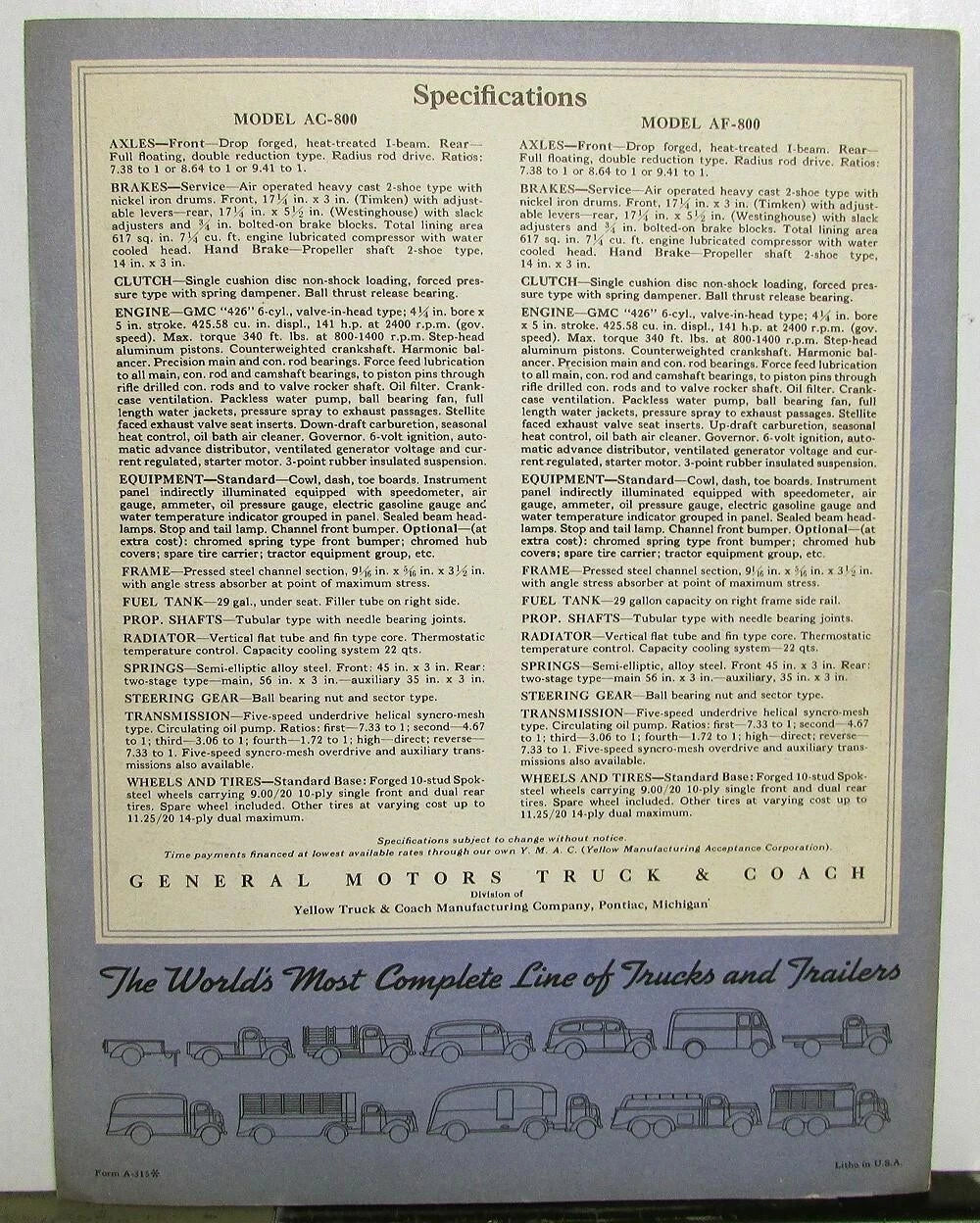 Original Sales Brochure for GMC Series 800 7 Ton AC & AF Truck (1938–1940)