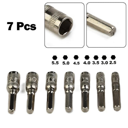 Set of 7 Hex Socket Hex Shank Driver 6 Point H4 (3/25")