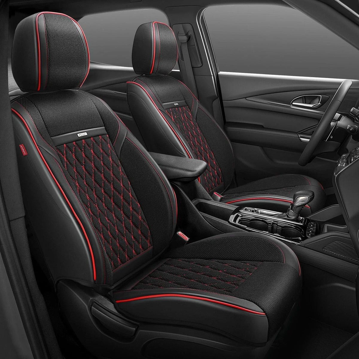 Set of 2 Diamond Stitch Mesh Fabric Front Seat Covers for Universal Fit