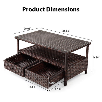 35in Wicker Side Table for Outdoor Patio Balcony (No Part Numbers)