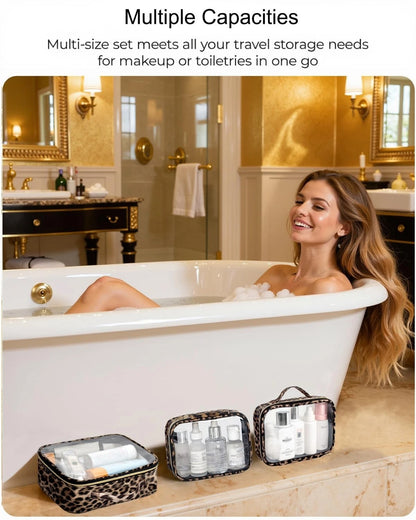 3 Pack Clear Toiletry Bag for Women, TSA Approved