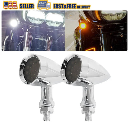 Chrome Bullet LED Front Amber Blinker Turn Signal Light for Harley EV