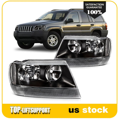 Set of 2 Black Housing Headlight Assemblies for Jeep Grand Cherokee (1999–2004)