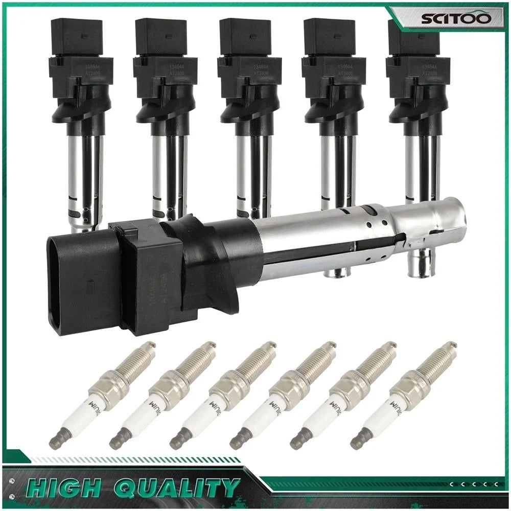 Set of 6 Ignition Coils & Spark Plugs for Audi Q7 Volkswagen Atlas CC Passat 3.6L