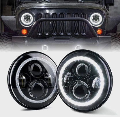Pair 7" Round LED Headlights Halo for Jeep Wrangler JK LJ TJ CJ