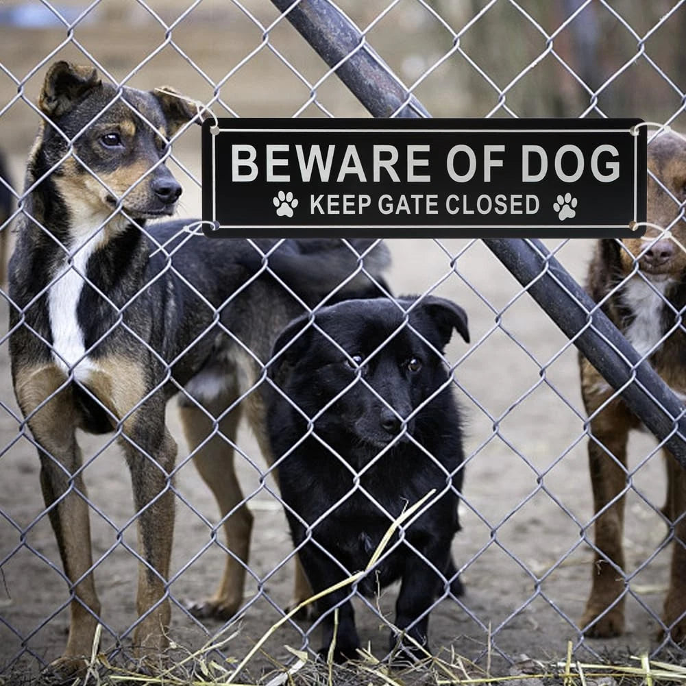 2X Beware Of Dog Door Signs, Aluminum Alloy, Keep Gate Closed