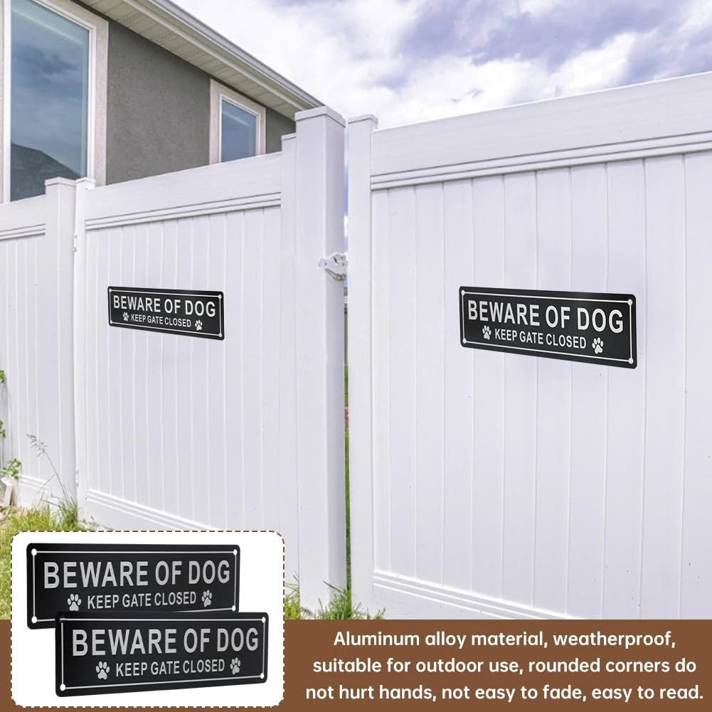 2X Beware Of Dog Door Signs, Aluminum Alloy, Keep Gate Closed