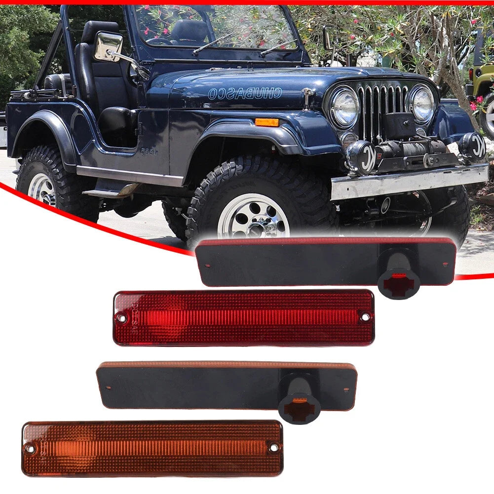 Set of 4 Amber Front & Red Rear Side Marker Lights for Jeep J Series