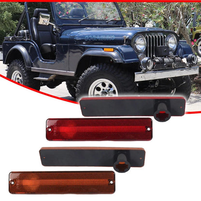Set of 4 Amber Front & Red Rear Side Marker Lights for Jeep J Series