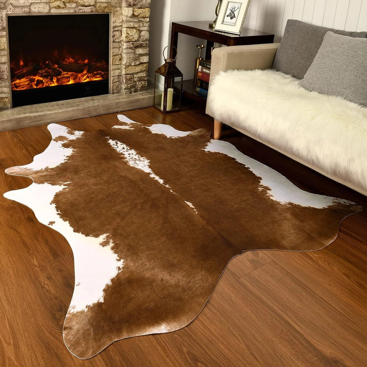 Premium Faux Cowhide Rug 4.6 x 5.2 Feet - Sturdy Cow Print Design