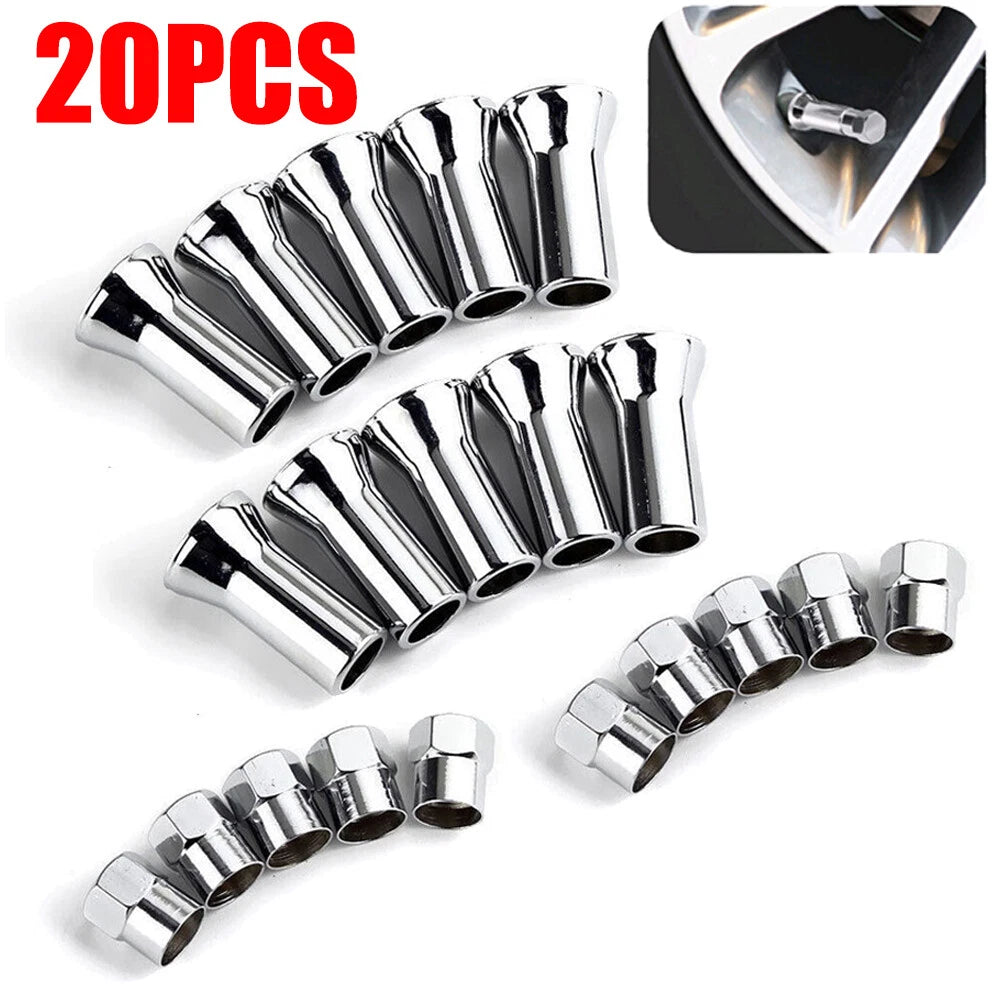 20Pc Chrome Valve Stem Caps for Car/Bicycle