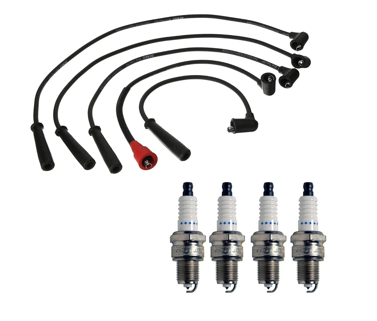 Denso Wire Set & 4 Double Platinum Spark Plugs for Mazda Nissan (L4)