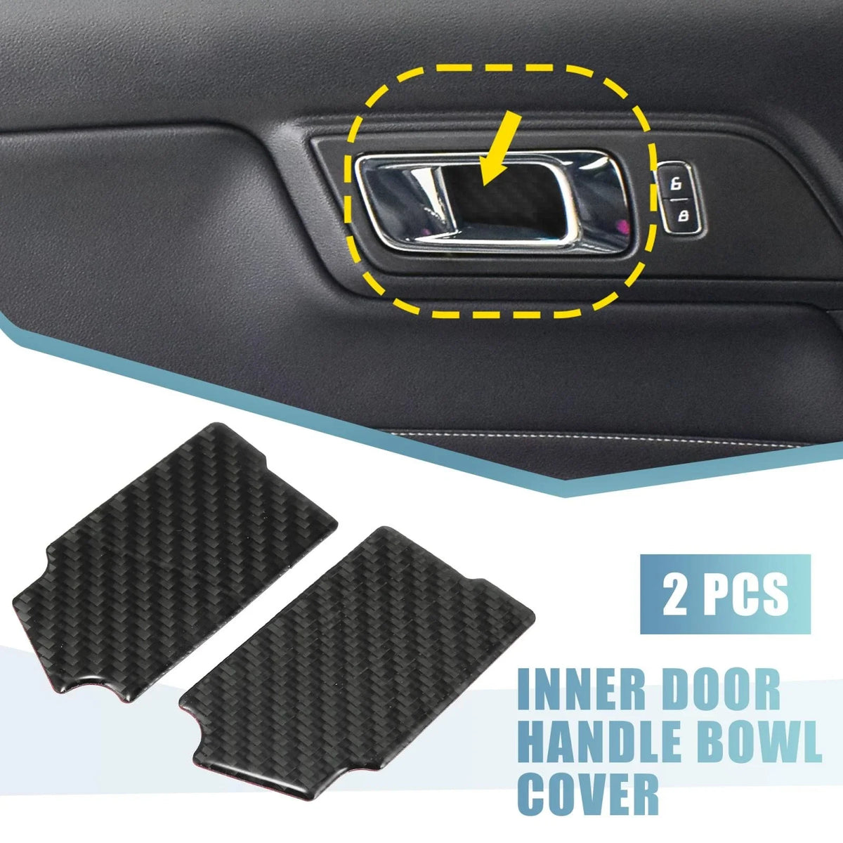 2pcs Carbon Fiber Inner Door Handle Bowl Cover for Ford Mustang (2015–2020)