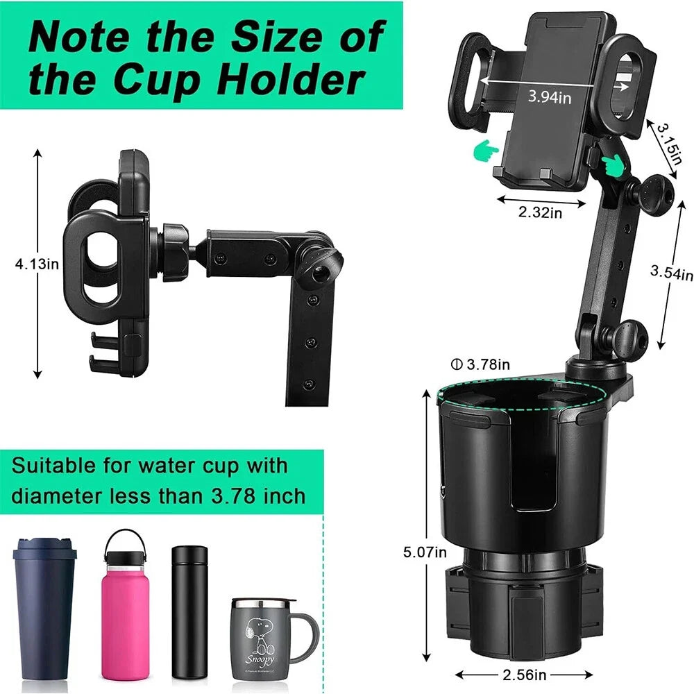 2X Adjustable Car Cup Holder and Phone Mount for SUV RV