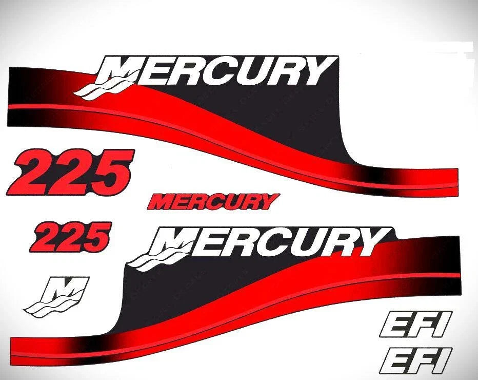 Outboard Motor Decals for Mercury 225hp (M Domed Sticker, Red)