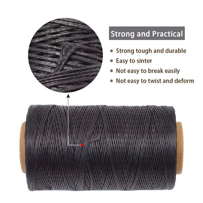 Waxed Thread 284 Yards 150D 0.8MM for Leather Sewing (0.8 mm, Black)