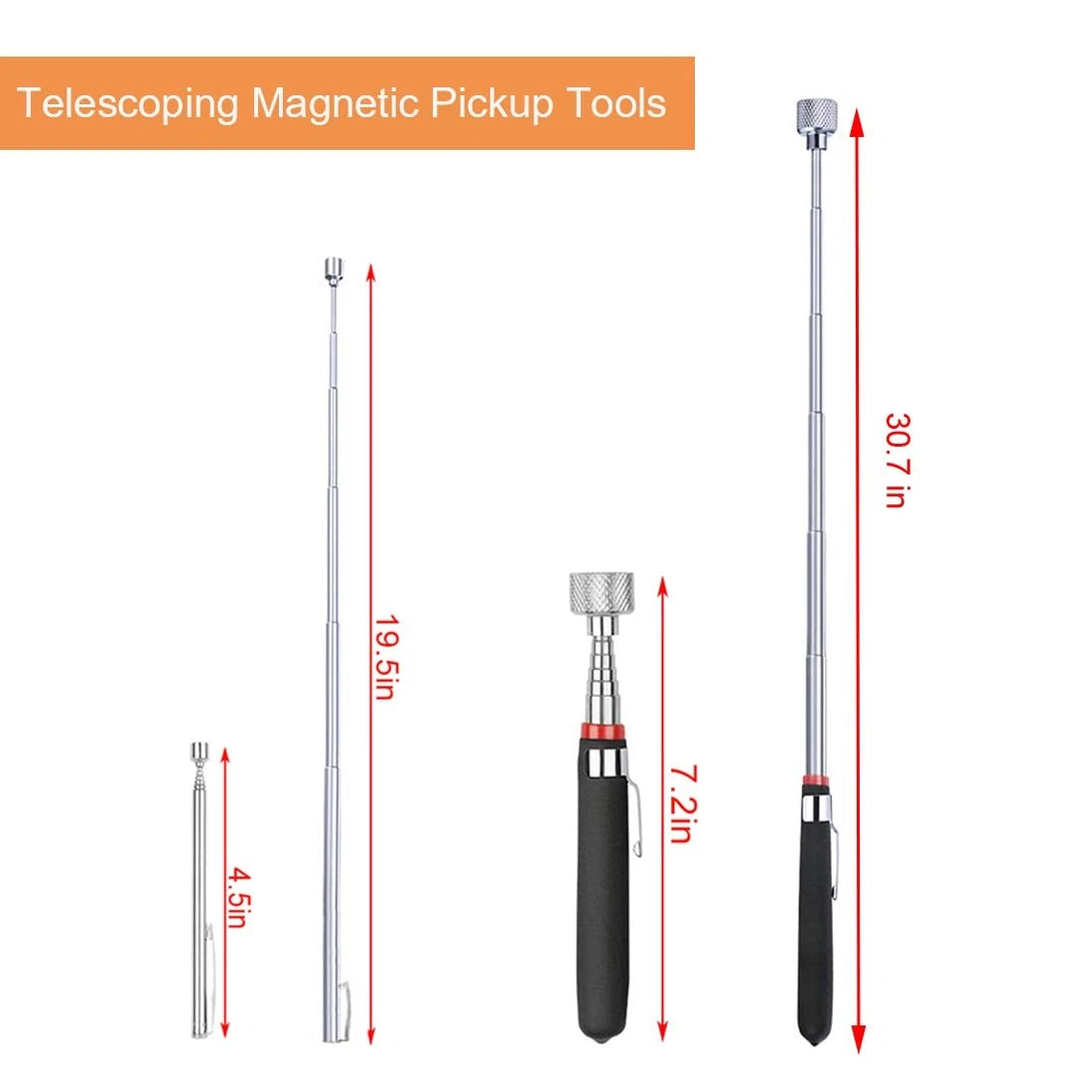 3X Telescoping Magnet Pick-up Tool Set for Automotive Use