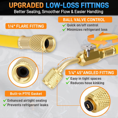 3 Pack 1/4" HVAC Refrigerant Hose Set 72" Low Loss for R410A