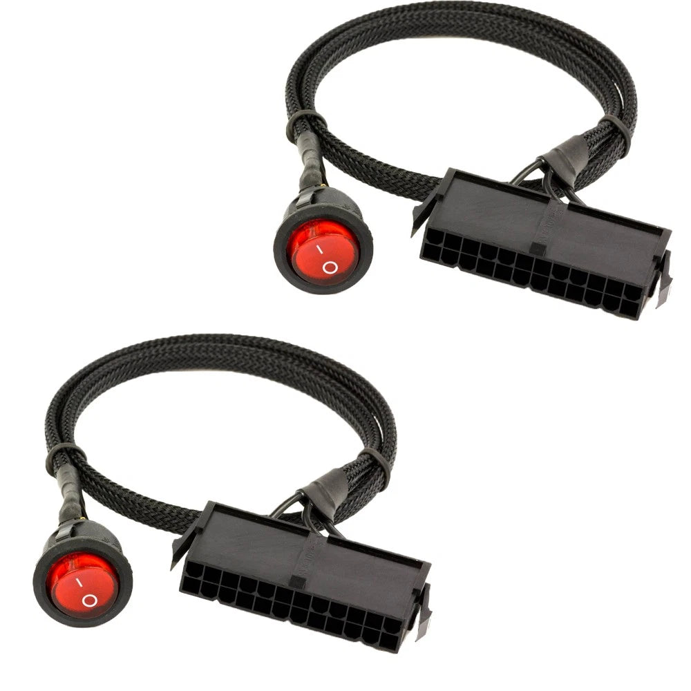 2X 24 Pin ATX Red LED Power On/Off Switch Jumper Bridge Adapter Cable
