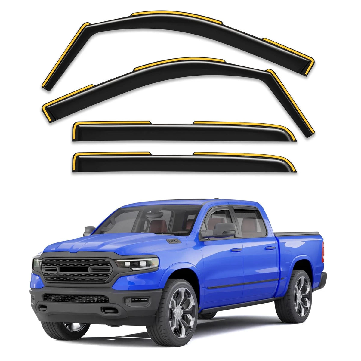 In-Channel Window Rain Guards for Dodge Ram 1500 Crew Cab (2019–2026)