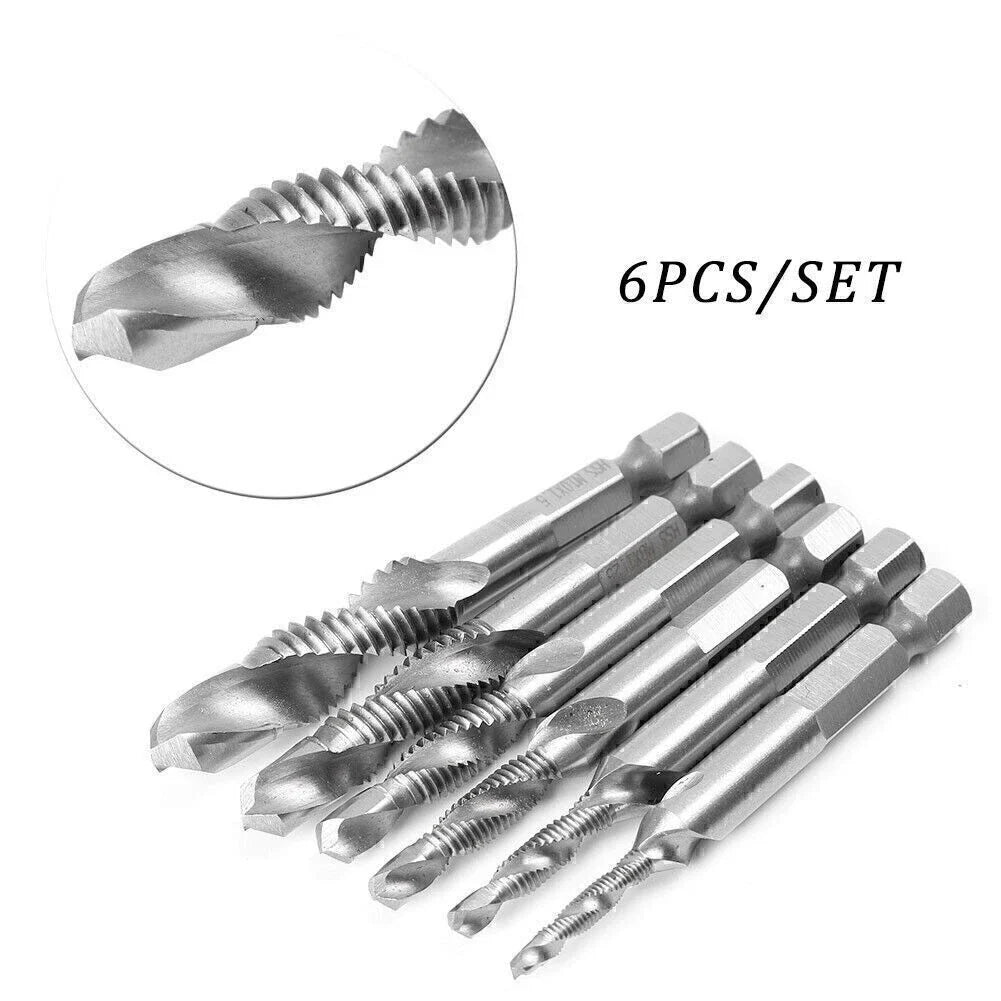 6x HSS Drill Tap Bit Set M3-M10 Countersink Deburr Kit for Metric