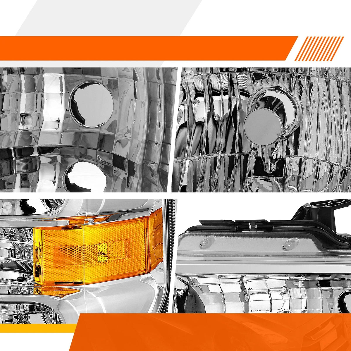Chrome Housing Amber Corner Headlights for E150 E250 E350 E450SD F650 F750 (2008–2021)