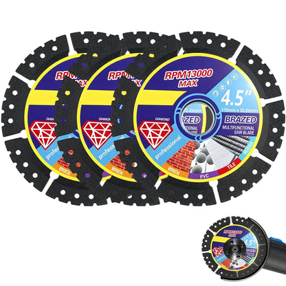 3 Pack 4.5" Diamond Multi-Purpose Saw Blade for Various Applications