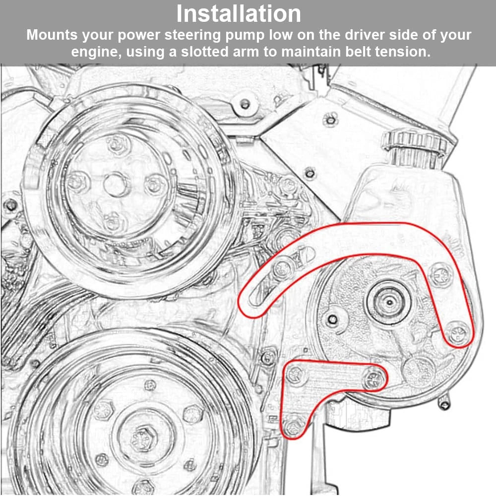 Adjustable V-Belt Power Steering Pump Bracket Kit for SBC 305 327 383