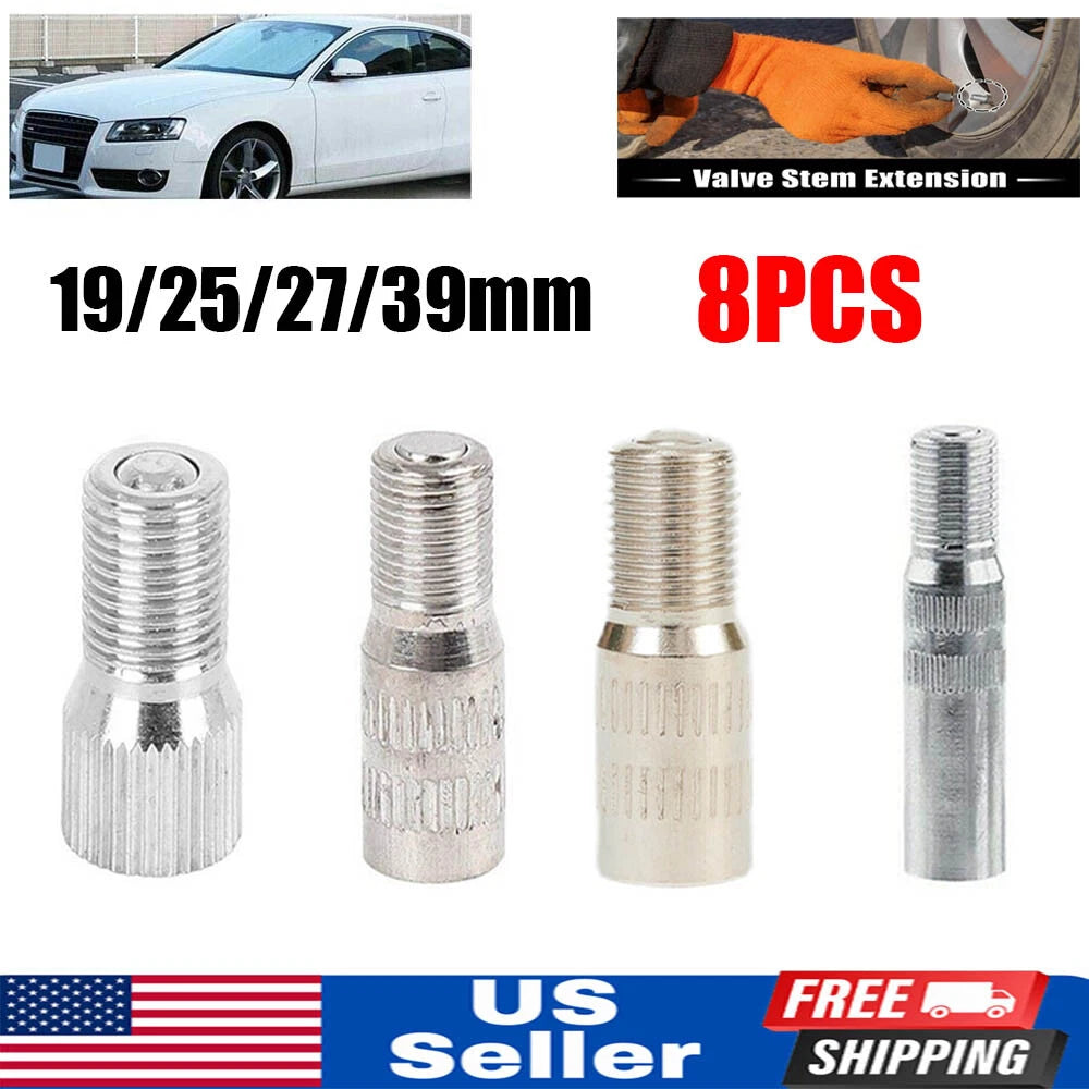 Set of 8 Chrome Tyre Wheel Valve Stem Cap Extensions for Car 19/25/27/39mm