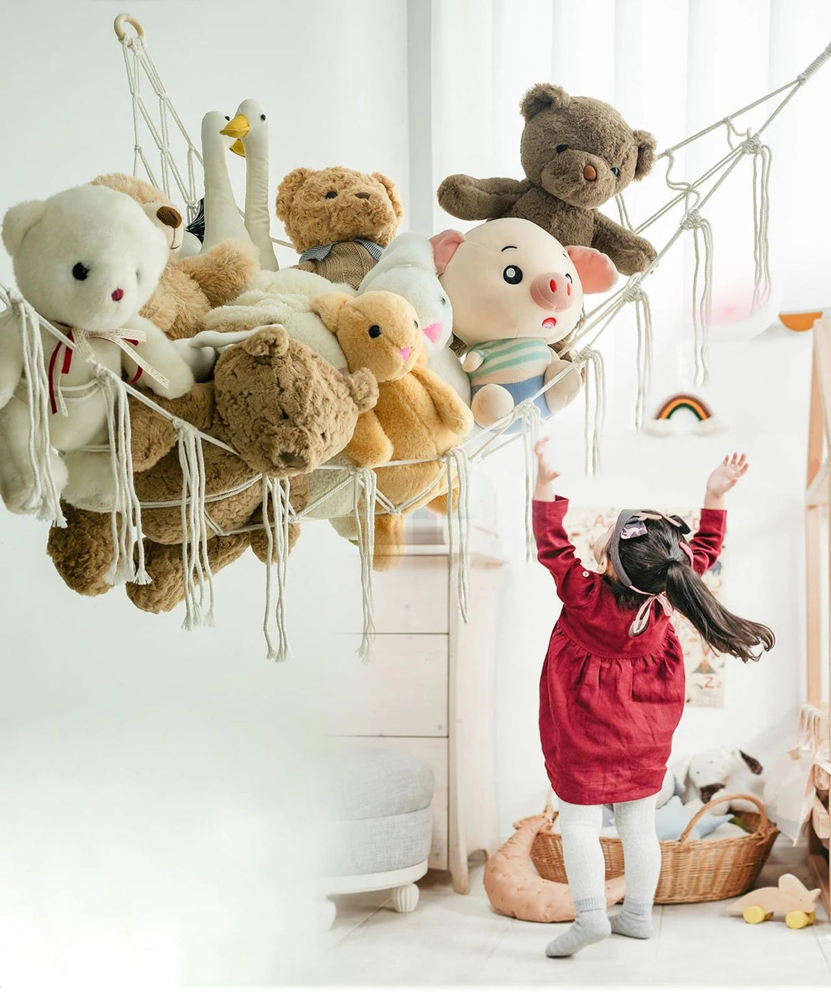 Stuffed Animal Storage Corner Hammock for Toys - Beige