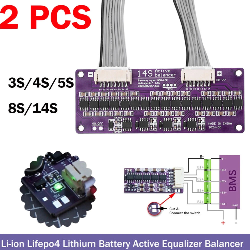 2X 1.5A BMS 3S-14S Active Equalizer Battery Balancer Capacitor