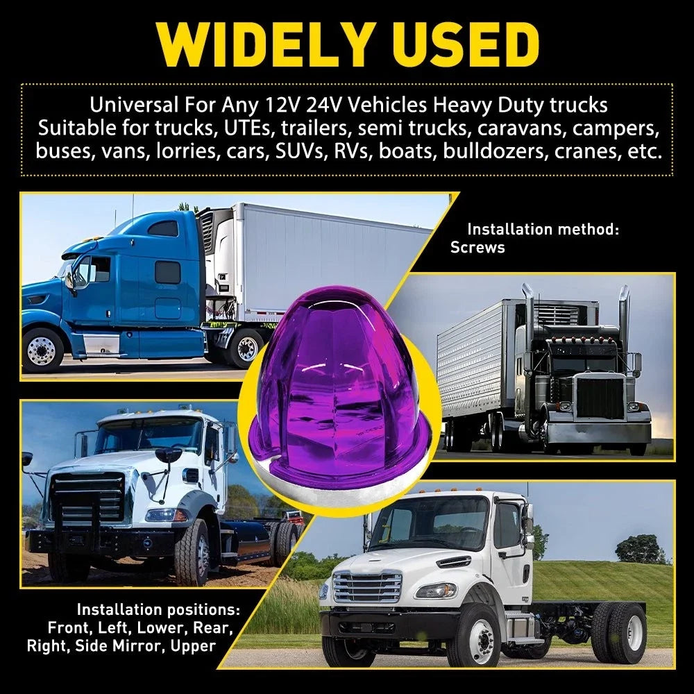 2X Purple Flash LED Round Marker Lights for Heavy Duty Truck Trailer V