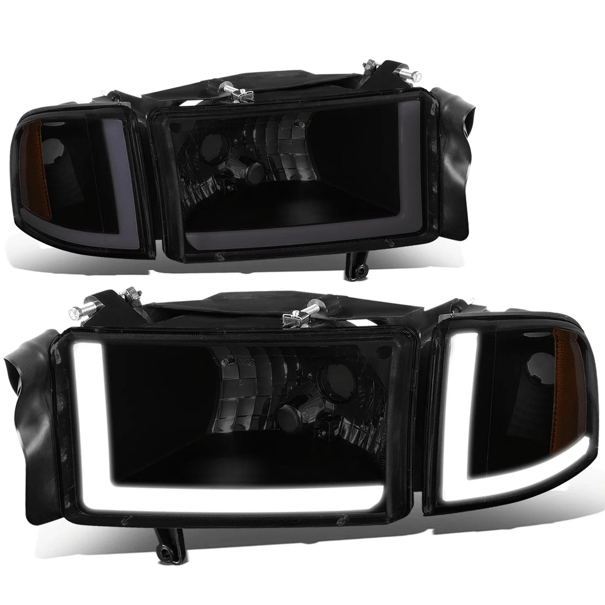 LED DRL Headlights for Dodge Ram 94–02 (Smoked Housing, Amber Corner)