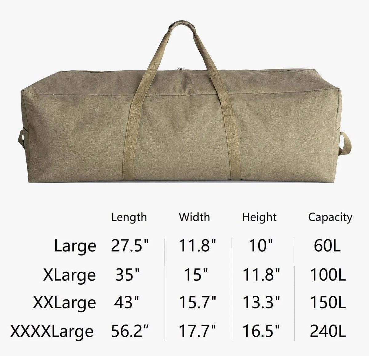 Extra Large Canvas Travel Duffle Bag for Army Green