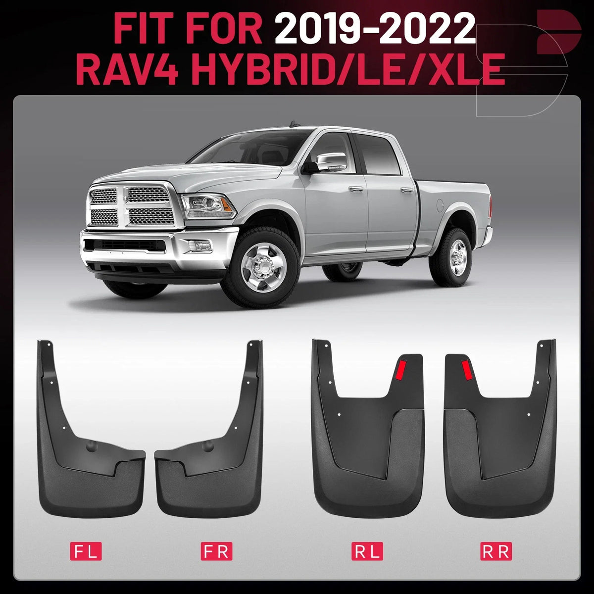 4X Splash Guards Mud Flaps for Dodge Ram 1500 (2019–2023) W/o Fender Flares