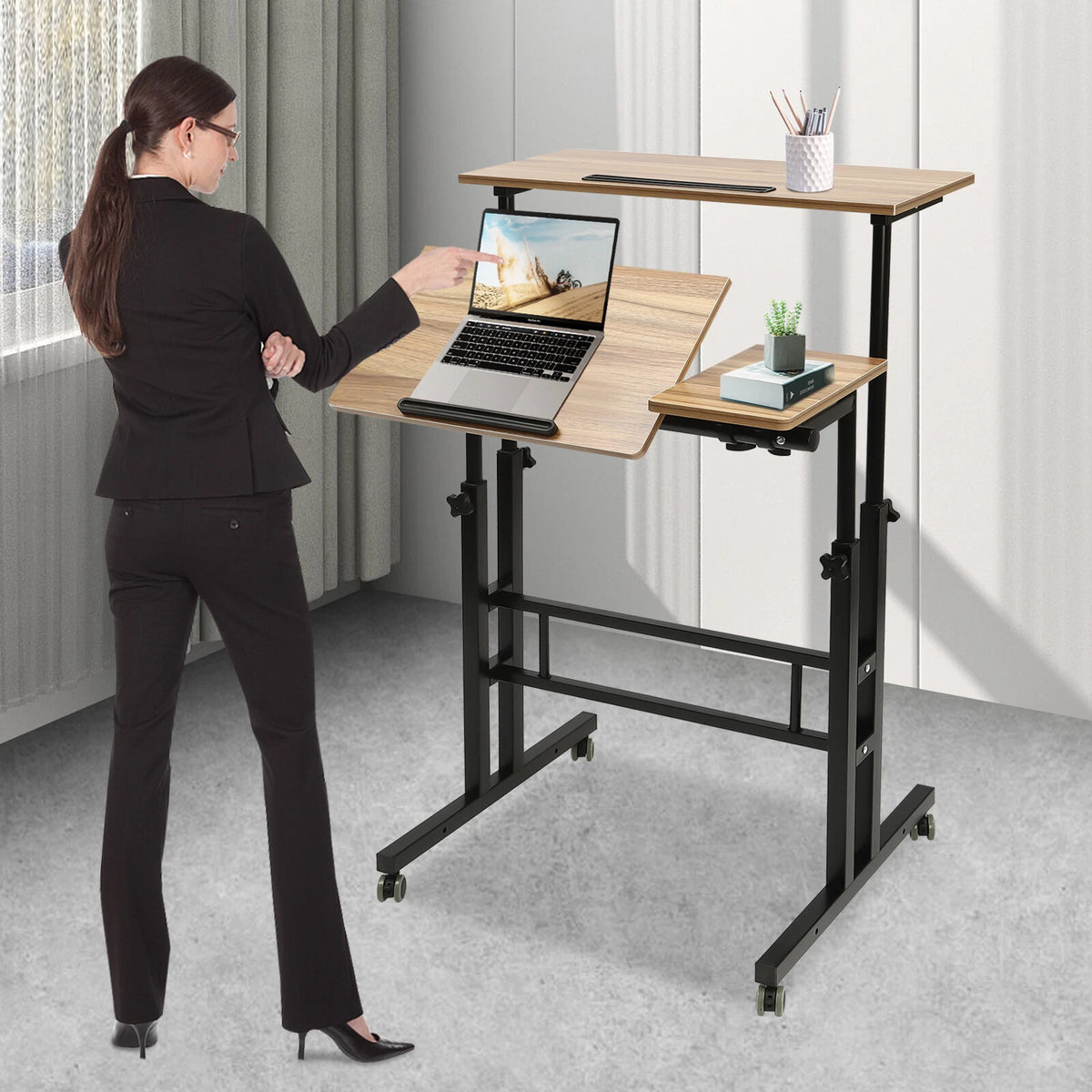 Adjustable Height Rolling Laptop Desk for Office Workstation