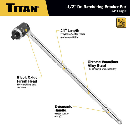 1/2-Inch Drive x 24-Inch Heavy-Duty Ratcheting Chrome Tool for Titan
