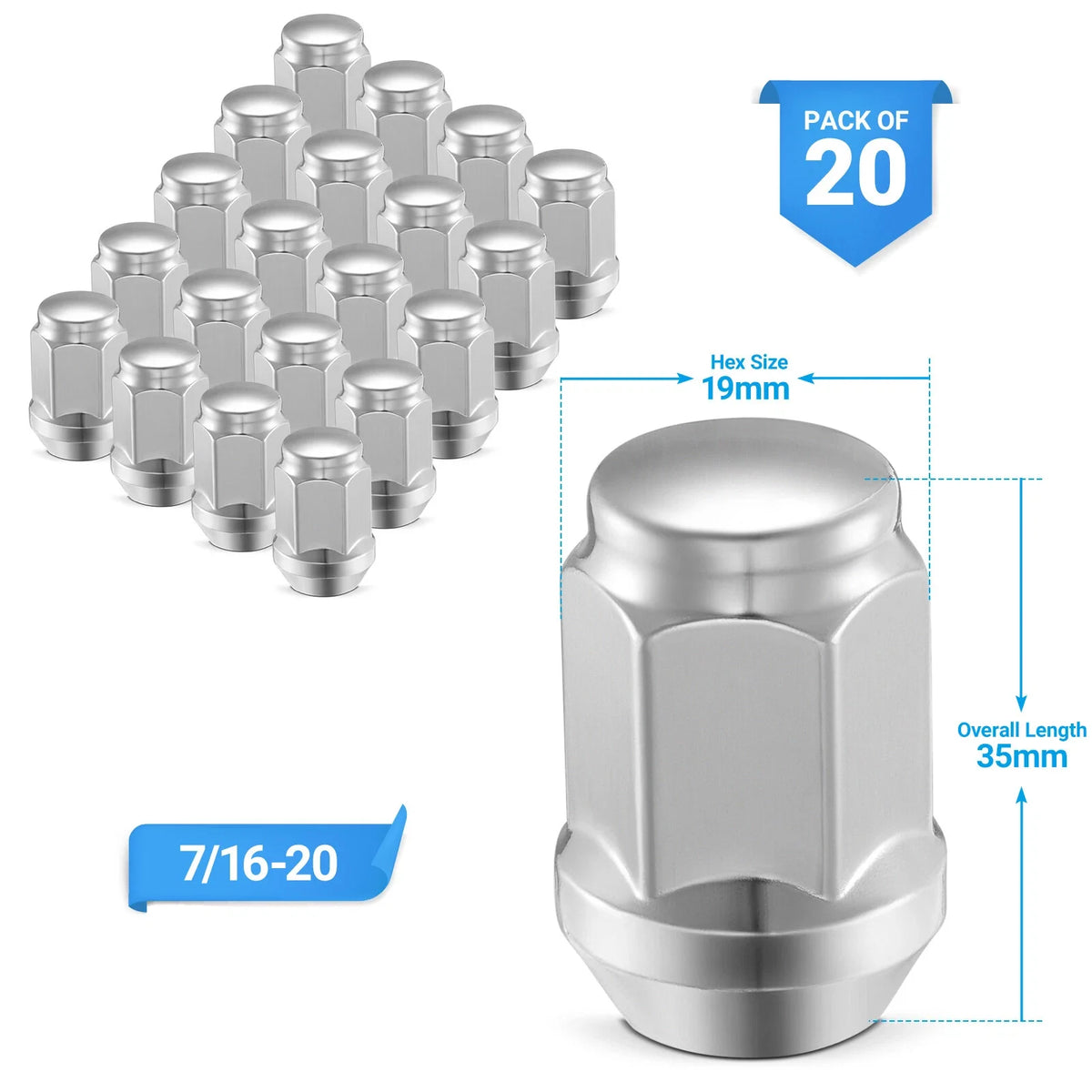 20PC Bulge Acorn Chrome Lug Nuts for Chevy & GMC K10 K2 (7/16x20) (2010–2010)