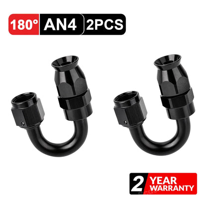 2 x 4AN Swivel PTFE Hose End Fittings Adapter (180°) for Fuel Hose (2-Pack)