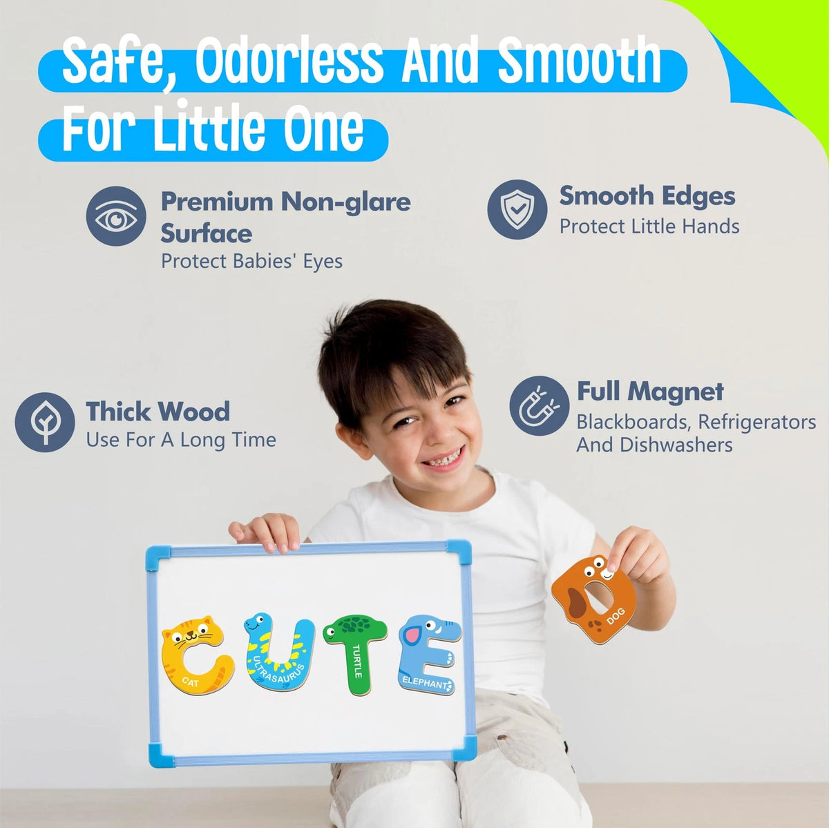 26 Magnetic Wooden Letters for Kids - Colorful Animal Alphabet ABC