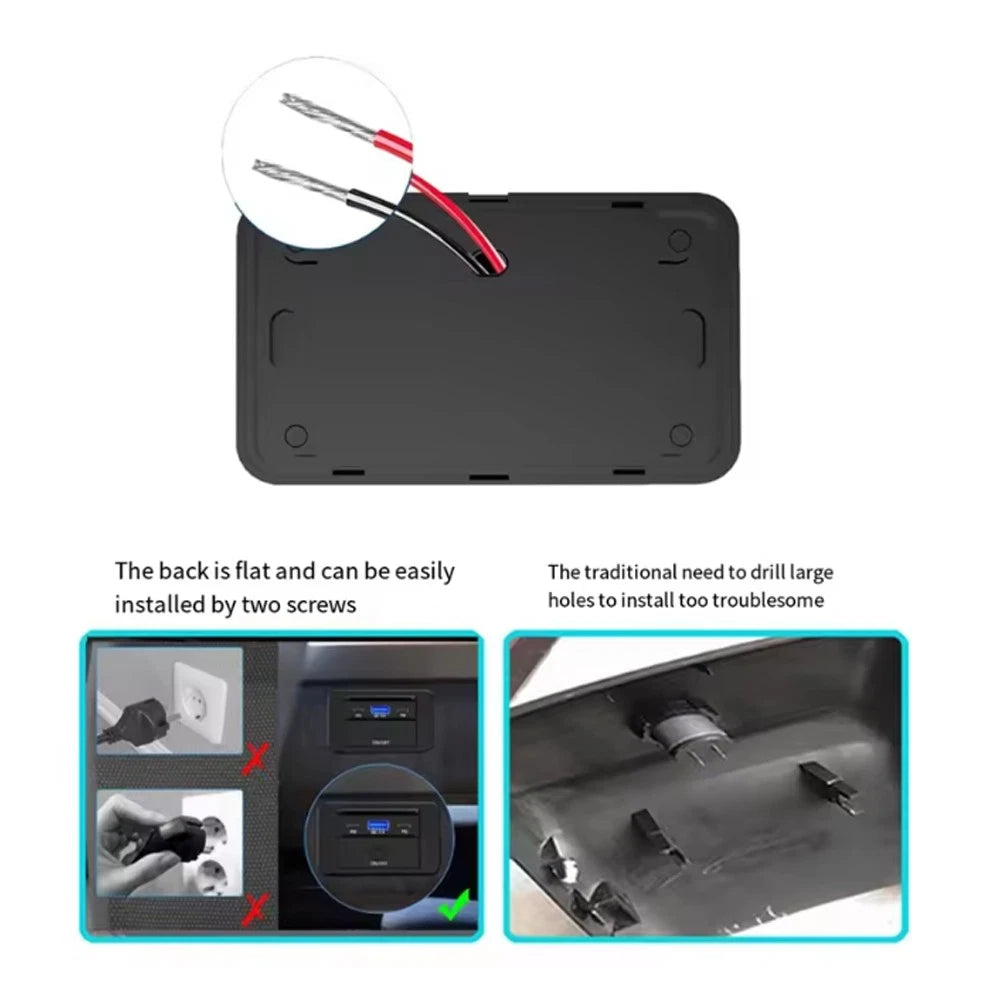 2X Dual USB PD + QC3.0 Car Fast Charger Socket Power Outlet Panel 12-24V