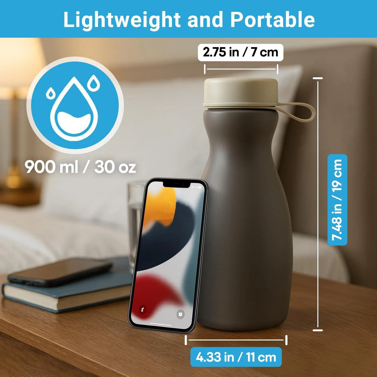 Urinals for Men - Spill Proof Nighttime Glow in Dark Urine Bottle - Gray
