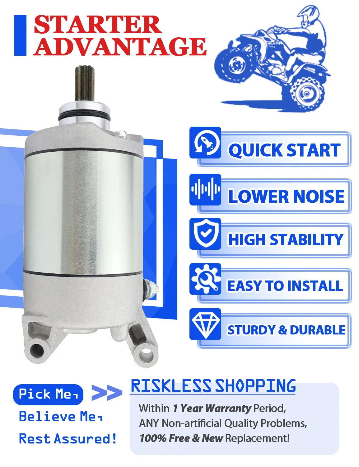 Starter for Polaris Sportsman 570 6X6 (2017–2022) with Relay