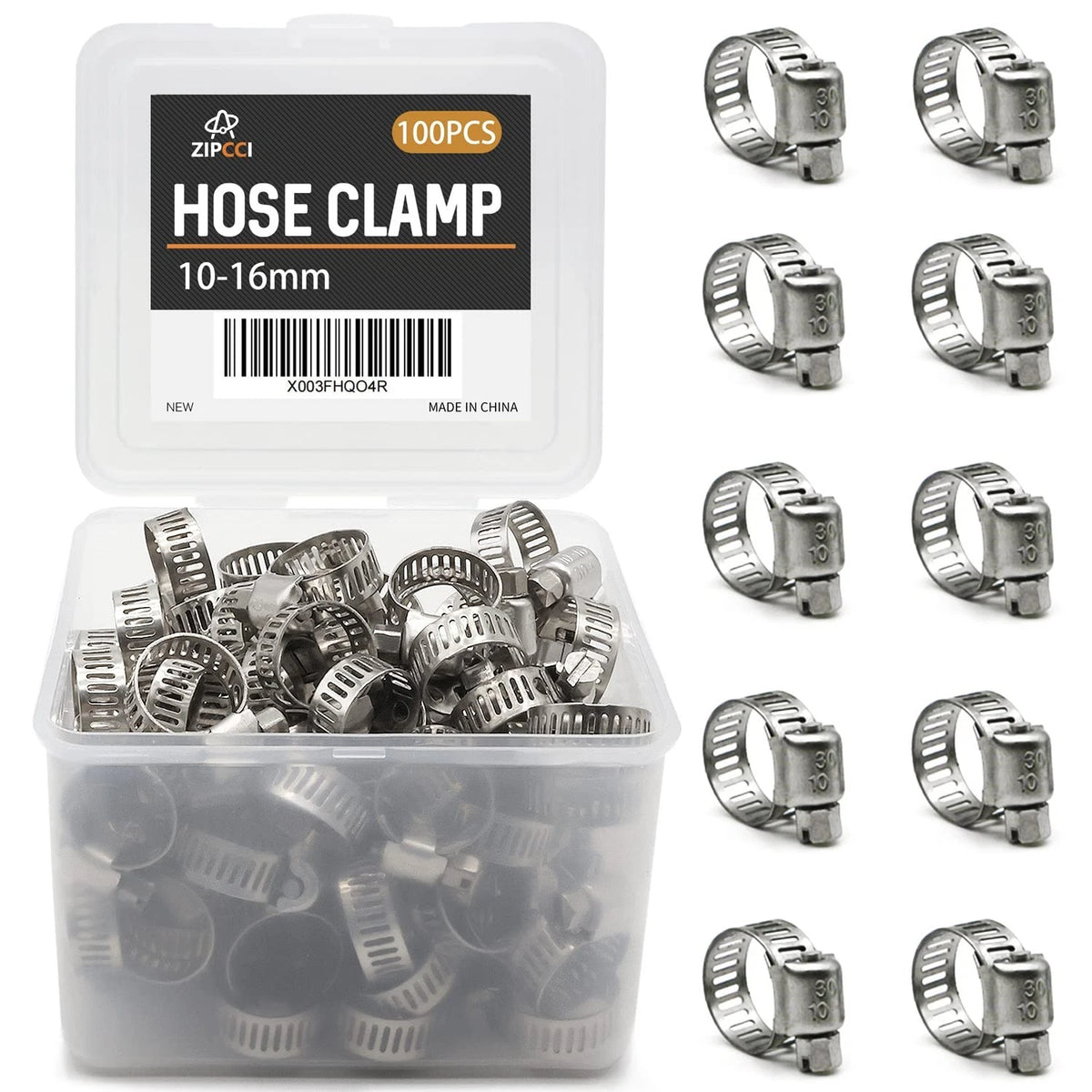 100 Pack Stainless Steel Hose Clamps 10-16mm for Automotive Use