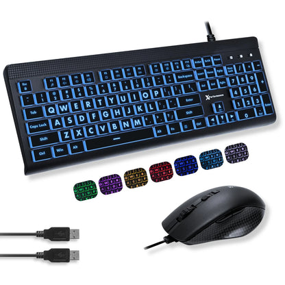 Wired Keyboard and Mouse Combo with Large Print Backlit Keys