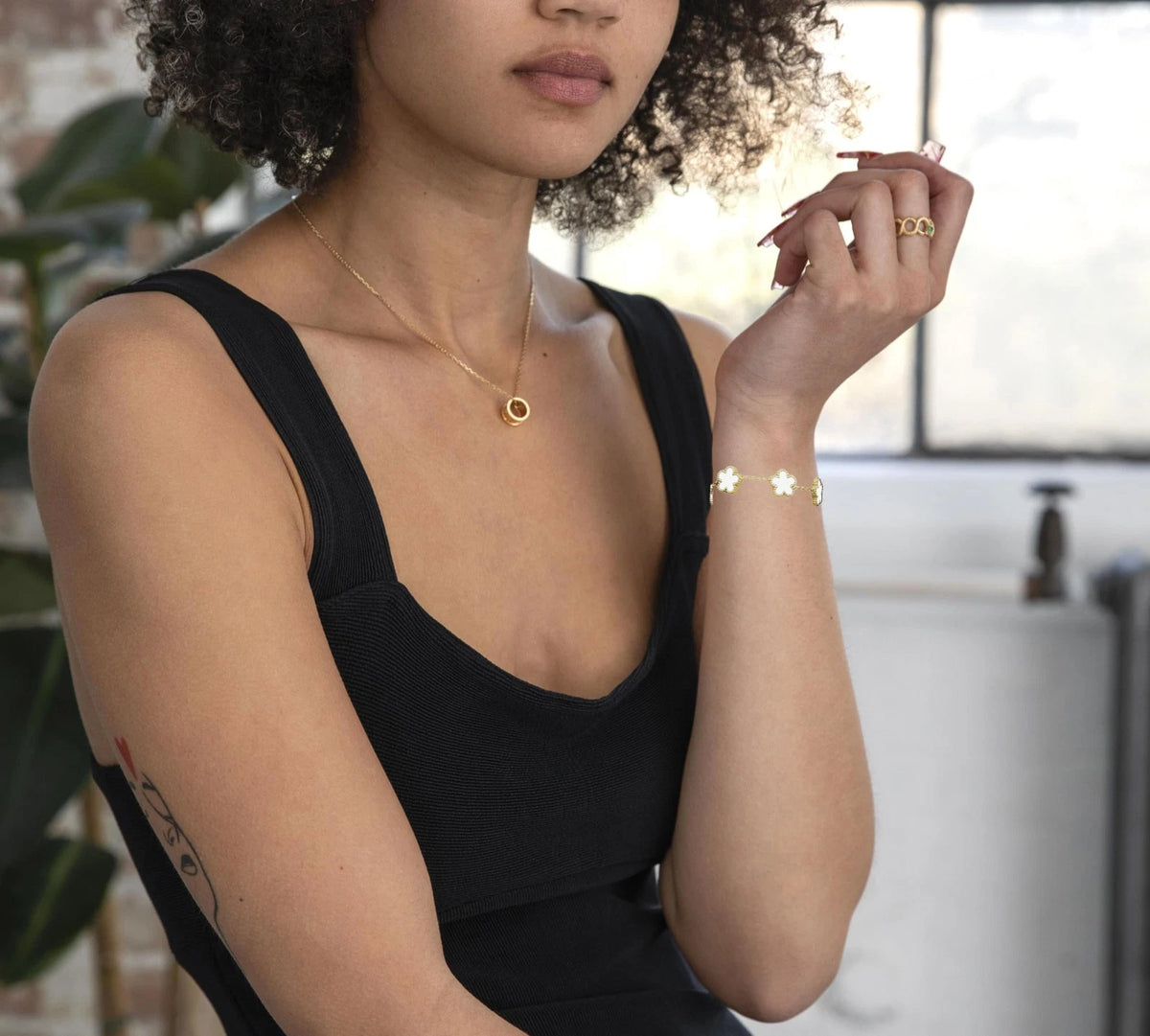 18K Gold Plated Four-Leaf Clover Bracelet for Large, White